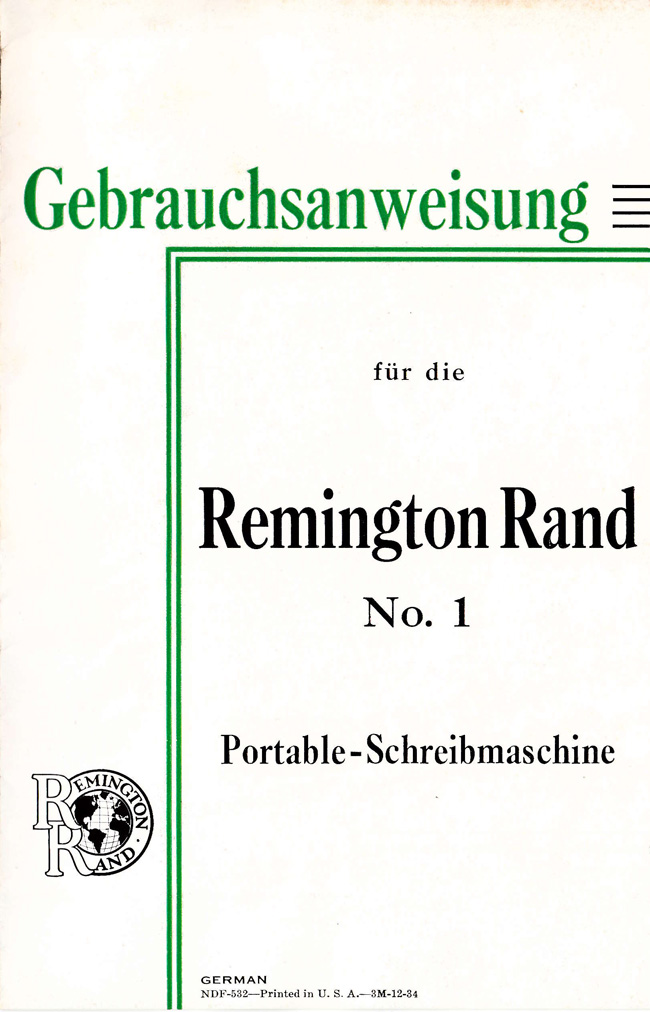 Remington Rand No. 1 Gebrauchsanweisung