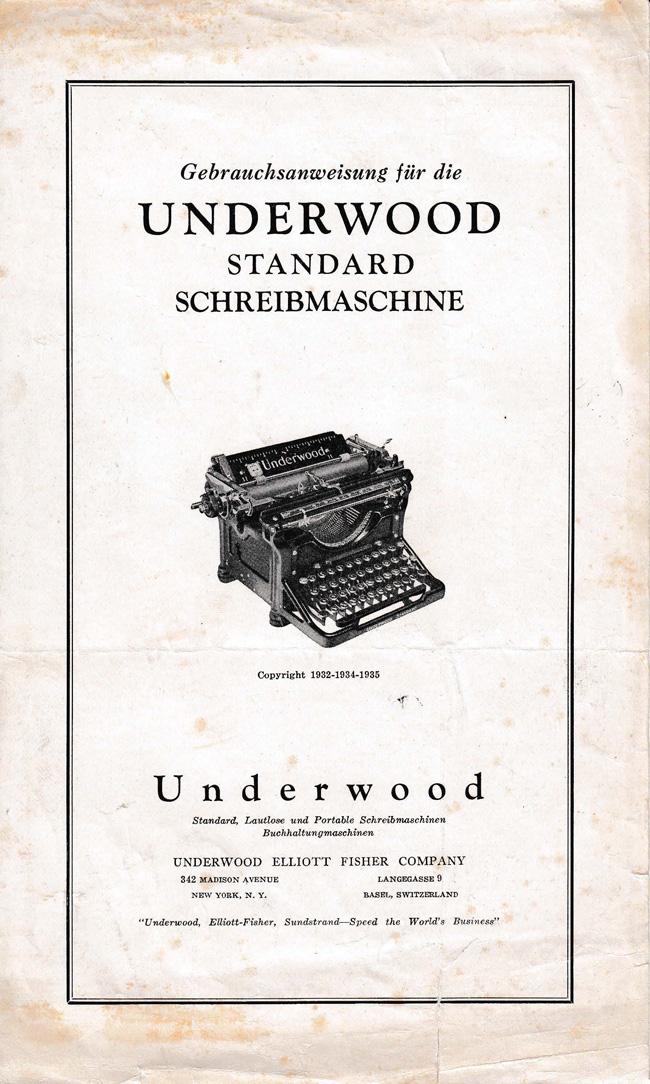 Underwood Standard Schreibmaschine Gebrauchsanweisung