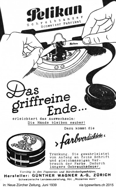 Werbung für Pelikan Schreibbänder, in: NZZ, Juni 1939